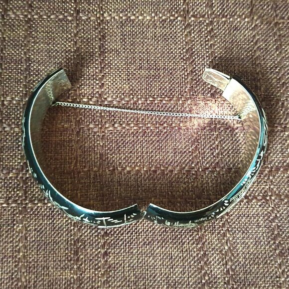 Vintage Japanese Damascene Niello Sterling Silver Pagoda Village Cuff Bangle - Picture 7 of 12